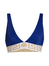 【送料無料】 ヴェルサーチ レディース トップのみ 水着 Greca Border Bikini Top royal blue white