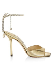 【送料無料】 ジミーチュー レディース ヒール シューズ Saeda Crystal-Chain Metallic Leather Sandals gold crystal