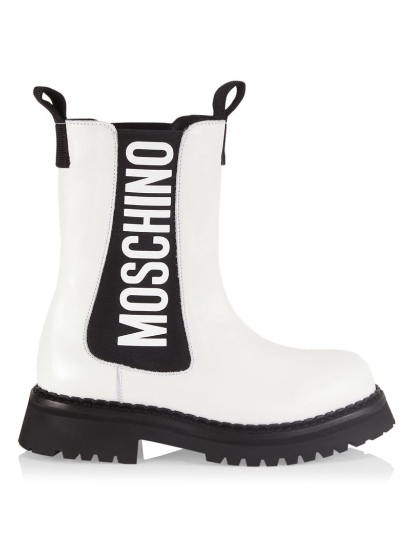  モスキーノ レディース ブーツ・レインブーツ シューズ Logo Leather Lug-Sole Boots bianco