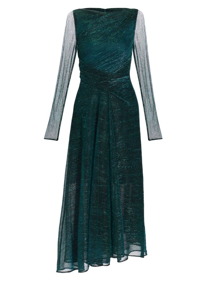 最新情報 タルボールホフ レディース ワンピース トップス Asymmetric Metallic Long-Sleeve Midi-Dress  emerald