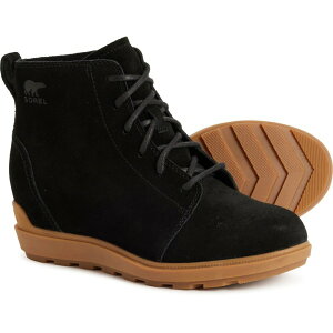 yz \ fB[X u[cECu[c V[Y Sorel Evie II Lace Wedge Boots - Waterproof Suede (For Women) Black/ Gum 2