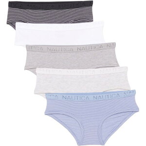 iEeBJ fB[X A_[EFA pc Rbg Nautica Organic Cotton Panties - 5-Pack Hipster Stonewash/White Thin Stripe/Bleached Light Heather zCg