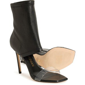 X`A[g Cc} fB[X V[Y u[cECu[c U[ Stuart Weitzman Made in Spain Front Row Stretch Stiletto Booties - Leather (For Women) Black/Clear ubN