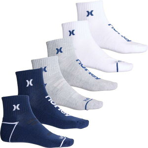 �n�[���[ �����Y �A���_�[�E�F�A �C�� �p�C�� Hurley Half Cushion Terry Socks - 6-Pack Quarter Crew (For Men) Grey/Navy �O���[