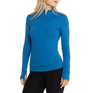 �O���C�\�� ���f�B�[�X �g�b�v�X �V���c Greyson Halley Shirt - Zip Neck Long Sleeve Blue Bird �u���[