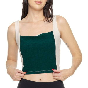 �r�����h���K ���f�B�[�X �g�b�v�X �V���c �N���b�v�h Beyond Yoga Space-Dye Vitality Color-Block Cropped Tank Top - Shelf Bra Dark Spruce Green/Eggshell �O���[��