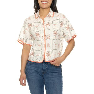 �V�[�A���h�V�[�J���t�H���j�A ���f�B�[�X �g�b�v�X �V���c �v�����g ���l�� C&California Printed Oversized Camp Shirt - Linen Short Sleeve Bali Stamps 018