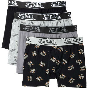 �t�H���_�b�` �����Y �A���_�[�E�F�A �{�N�T�[�p���c �v�����g �R�b�g�� VON DUTCH Printed Cotton Boxer Briefs - 4-Pack Grey Multi �O���[