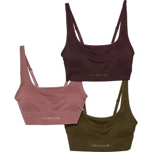 �_���X�L�� ���f�B�[�X �A���_�[�E�F�A �u���W���[ ���S Danskin Seamless Logo Scoop Neck Bralettes - 3-Pack Plum Syrah/Mauve Macaroon/Forest Shadow �t�H���X�g