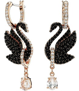 XtXL[ fB[X ANZT[ sAXECO Swarovski Iconic Crystal Swan Drop Earrings Rose Gold/Black ubN