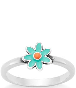 WF[Y GC[ fB[X ANZT[ w t[ t[ James Avery Enamel Orange Floral Band Ring Silver/Aqua Blue u[