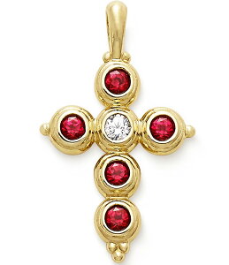 �W�F�[���Y �G�C�����[ ���f�B�[�X �A�N�Z�T���[ �l�b�N���X�E�`���[�J�[ James Avery 14K Gold Antiquity Cross with Lab-Created Rubies & Diamond Charm 14k Gold/Red ���b�h