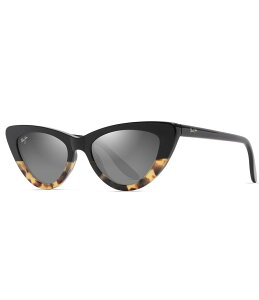 }ECW fB[X ANZT[ TOXEACEFA Black Gloss with Tokyo Tortoise Maui Jim Women's Lychee 52mm Cat Eye Polarized Sunglasses