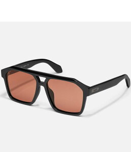 NGC fB[X ANZT[ TOXEACEFA QUAY Unisex Soundcheck 48mm Polarized Geometric Aviator Sunglasses Black/Apricot ubN