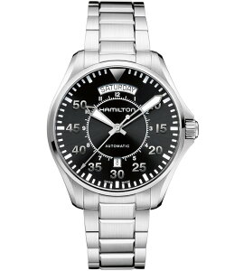 �n�~���g�� ���f�B�[�X �A�N�Z�T���[ �r���v T�V���c Hamilton Men's Khaki Aviation Pilot Day Date Auto Stainless Steel Bracelet Watch Black �u���b�N