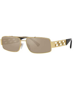 FT[` fB[X ANZT[ TOXEACEFA Versace Men's VE2257 Greca 60mm Gold Rectangle Sunglasses Gold/Brown uE