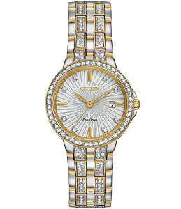 �V�`�Y�� ���f�B�[�X �A�N�Z�T���[ �r���v T�V���c Citizen Women's Silhouette Crystal Three Hand Two Tone Stainless Steel Bracelet Watch Two Tone