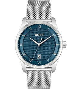 q[S{X fB[X ANZT[ rv bV TVc Hugo Boss Men's Principle Quartz Analog Stainless Steel Mesh Bracelet Watch Silver Vo[