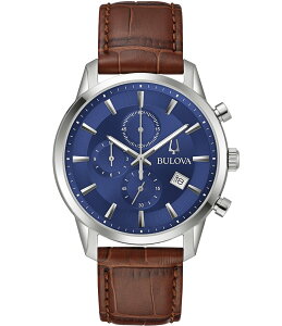 uo fB[X ANZT[ rv U[ Bulova Men's Sutton Chronograph Brown Leather Strap Watch Silver Vo[