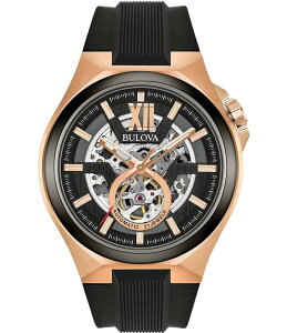�u���o ���f�B�[�X �A�N�Z�T���[ �r���v Bulova Men's Classic Automatic Black Dial Silicone Strap Watch Rose Gold �S�[���h