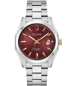 uo fB[X ANZT[ rv TVc Bulova Men's Surveyor Mechanical Automatic Stainless Steel Bracelet Watch Silver/Burgundy o[KfB