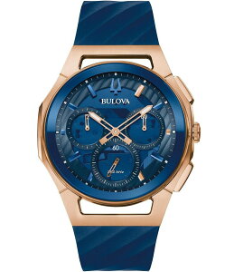 �u���o ���f�B�[�X �A�N�Z�T���[ �r���v Bulova Men's Curve Chronograph Blue Strap Watch Blue �u���[