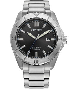 V`Y fB[X ANZT[ rv Silver/Black Citizen Men's Eco WR100 Three Hand Titanium Bracelet Watch