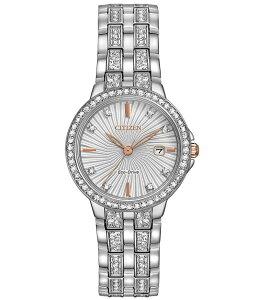 �V�`�Y�� ���f�B�[�X �A�N�Z�T���[ �r���v T�V���c Citizen Women's Silhouette Crystal Three Hand Rose Gold Accented Stainless Steel Bracelet Watch Silver �V���o�[