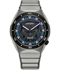 V`Y fB[X ANZT[ rv Citizen Men's Marvel Collection Black Panther Three Hand Titanium Bracelet Watch Silver