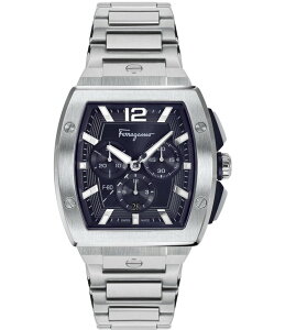 T@g[ tFK fB[X ANZT[ rv TVc Salvatore Ferragamo Men's F-80 Tonneau Quartz Chronograph Stainless Steel Bracelet Watch Silver/Blue u[