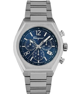 T@g[ tFK fB[X ANZT[ rv TVc Salvatore Ferragamo Men's Ferragamo Tonneu Chronograph Stainless Steel Bracelet Watch Silver Vo[