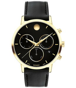 ���o�h ���f�B�[�X �A�N�Z�T���[ �r���v ���U�[ Movado Men's Museum Classic Quartz Chronograph Yellow Gold PVD Case Black Leather Strap Watch Black �u���b�N