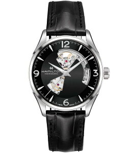 n~g fB[X ANZT[ rv U[ Hamilton Men's Jazzmaster Open Heart Auto Black Leather Strap Watch Black ubN