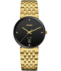 h fB[X ANZT[ rv TVc RADO Unisex Florence Classic Diamonds Quartz Analog Black Dial Gold Stainless Steel Watch Gold S[h