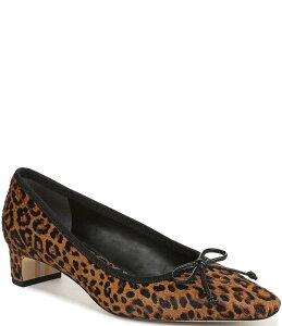�T���G�f���}�� ���f�B�[�X �V���[�Y �q�[�� �v�����g Sam Edelman Rinda Leopard Print Calf Hair Bow Detail Block Heel Square Toe Dress Pumps Brown Multi �u���E��