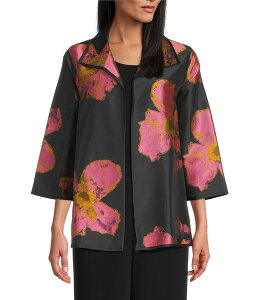 LC [Y fB[X gbvX Vc vg WPbg Caroline Rose Pink Petal Print Devore Spread Collar Bracelet Sleeve Open-Front Statement Jacket Pink Black ubN