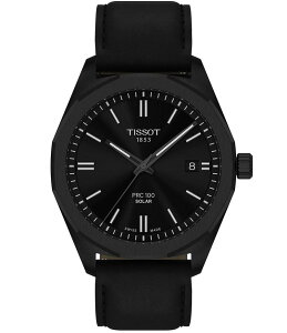 �e�B�\�b�g ���f�B�[�X �A�N�Z�T���[ �r���v ���U�[ Tissot Men's PRC 100 Solar Solar Quartz Automatic Black Leather Strap Watch Black �u���b�N