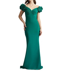 �^�_�V�V���[�W ���f�B�[�X �g�b�v�X �����s�[�X �N���[�v A ���C�� �v���[�c Tadashi Shoji Off the Shoulder 3D Rosette Pleated Bodice Crepe Aline Gown Emerald �G�������h