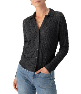 �T���N�`���A���[ ���f�B�[�X �g�b�v�X �V���c ���[�X Sanctuary Pucker Up Dreamgirl Lace Point Collar Neck Long Sleeve Button Front Top Black �u���b�N