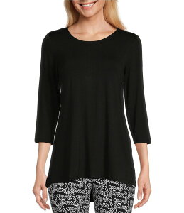 �C���g�� ���f�B�[�X �g�b�v�X �J�b�g�\�[ T�V���c Intro Scoop Neck 3/4 Sleeve Pleat Back High-Low Hem Legging Tee Shirt Black �u���b�N