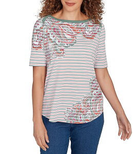 ���r�[�A�[���f�B�[ ���f�B�[�X �g�b�v�X �V���c �v�` Ruby Rd. Petite Size Paisley Stripe Envelope Neck Short Sleeve Top Bay Leaf/Multi �}���`�J���[