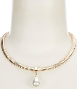fB[Y fB[X ANZT[ lbNXE`[J[ Dillard's Omega Chain Pearl Teardrop Charm Short Pendant Necklace Gold/Pearl