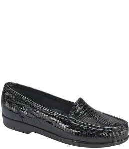 �T�X ���f�B�[�X �V���[�Y �p���v�X ���U�[ ���[�t�@�[ SAS Simplify Crocodile Embossed Leather Moccasin Loafers Black Croco �u���b�N
