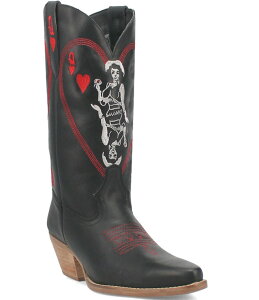 �f�B���S ���f�B�[�X �V���[�Y �u�[�c�E���C���u�[�c �h�J �u�[�c ���U�[ Dingo Queen A Hearts Embroidered Leather Mid Western Boots Black �u���b�N
