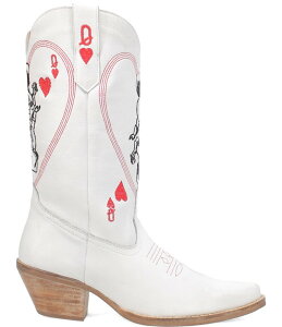 �f�B���S ���f�B�[�X �V���[�Y �u�[�c�E���C���u�[�c �h�J �u�[�c ���U�[ Dingo Queen A Hearts Embroidered Leather Mid Western Boots White �z���C�g
