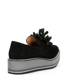 WXgAh}[tB[ fB[X V[Y q[ vbgtH[ XG[h [t@[ Johnston & Murphy Gracelyn Tassel Suede Platform Wedge Loafers Black ubN