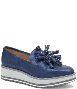 WXgAh}[tB[ fB[X V[Y q[ vbgtH[ U[ [t@[ Johnston & Murphy Women's Gracelyn Tassel Leather Platform Wedge Loafers Navy lCr[