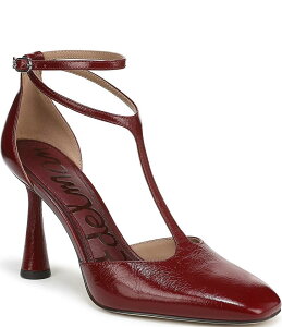 �T���G�f���}�� ���f�B�[�X �V���[�Y �q�[�� ���U�[ Sam Edelman Everett Leather T-Strap Cone Heel Square Toe Pumps Cabernet