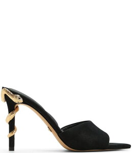 �A���h ���f�B�[�X �V���[�Y �T���_�� �X�G�[�h �q�[�� ALDO Seashella Nubuck Suede Snake Detail Heel Dress Slide Sandals Jet Black �u���b�N