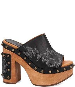 fBS fB[X V[Y T_ U[ Dingo Free Spirit Leather Studded Platform Clog Slide Sandals Black
